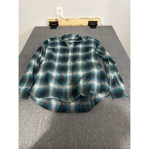 Hobbs Creek Men's Teal And Grey Plaid Flannel Sz L 100% Cotton